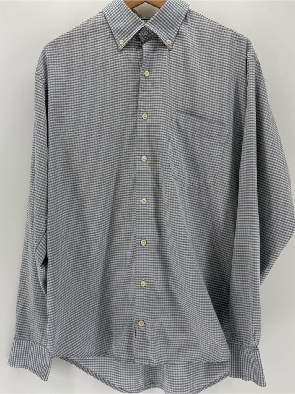 Peter Millar Crown Soft Shirt Large White/Blue Plaid Check Silk Blend Button Up